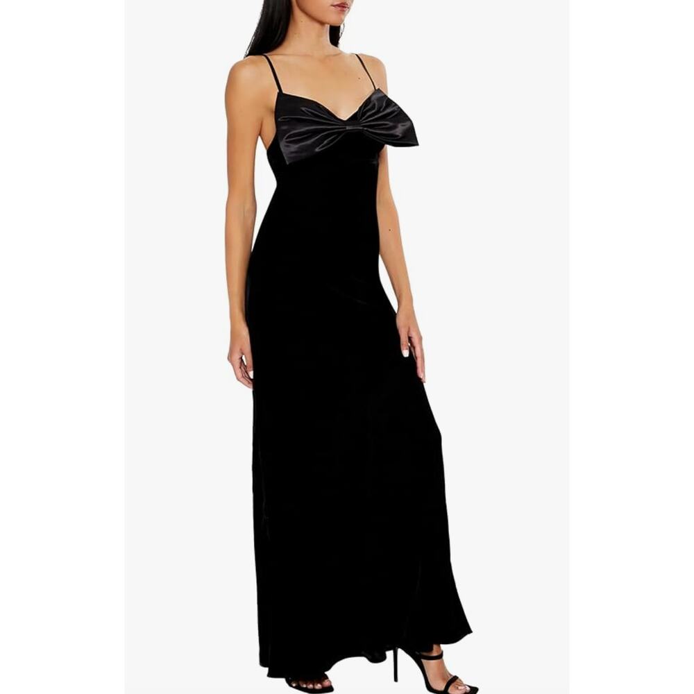 Forever 21 Black Velour Cocktail Dress w/ Dramatic Bow — Women’s‎ L Old Money